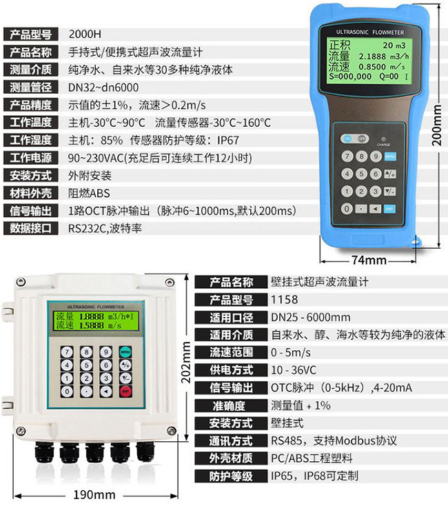 分體式超聲波流量計技術(shù)參數(shù)對照表