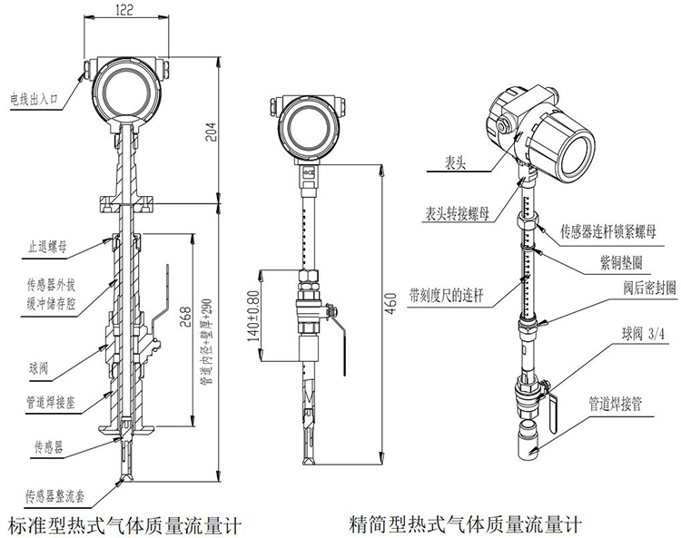 甲烷熱式氣體質(zhì)量流量計(jì)插入式結(jié)構(gòu)尺寸圖